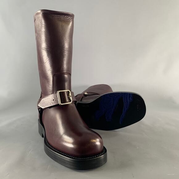 BURBERRY Size 7.5 Burgundy Leather Pull On Boots main image 4